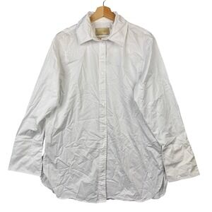 Classic Six Donna Button Down Shirt White 100% Cotton Long Sleeve Size 14